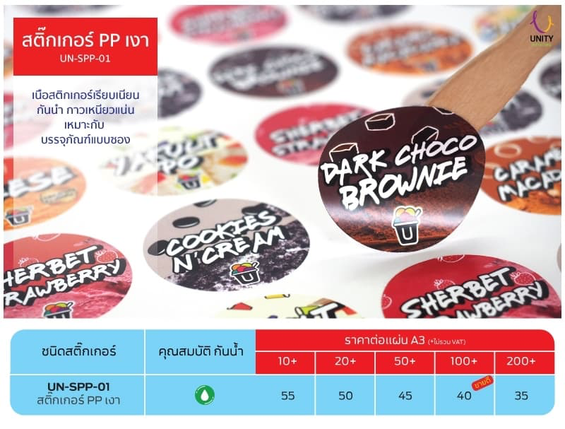 ตารางราคา สติ๊กเกอร์ PP เงา